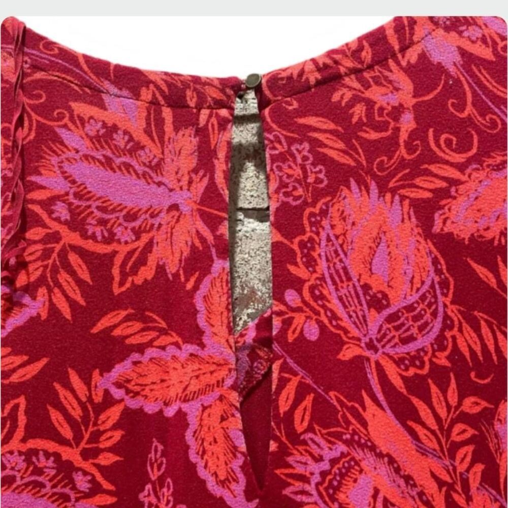 Free People Hello Lover Floral Mini Dress XS Red Puff Sleeve Keyhole Back - Picture 9 of 11